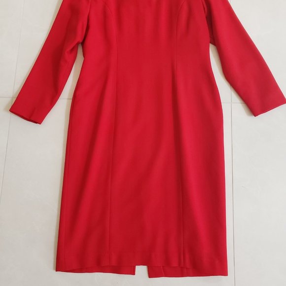 Red Adriano Pure Virgin Wool Dress with Shoulder Pads Size 14 - Picture 2 of 8